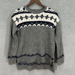 LOFT Sweater Womens Small Petite Gray Fair Isle Wool Mohair Chunky Knit Pullover